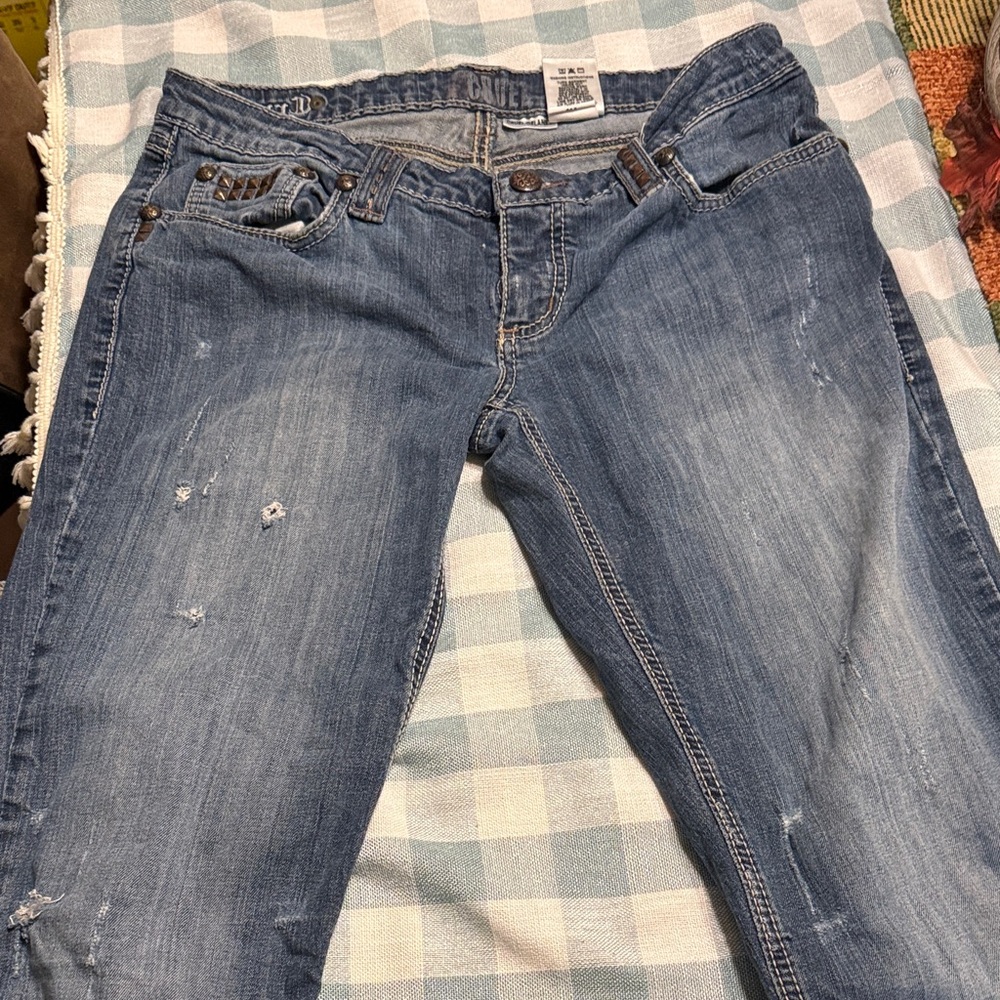 Cruel Girl Distressed Blue Boot Cut Jeans